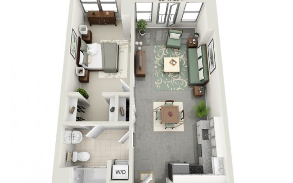 One Bedroom Mezzo Flex - 1 bedroom floorplan layout with 1 bathroom and 715 - 738 square feet