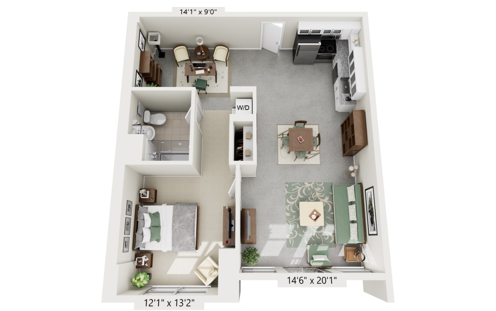 One Bedroom Den - 1 bedroom floorplan layout with 1 bathroom and 850 square feet
