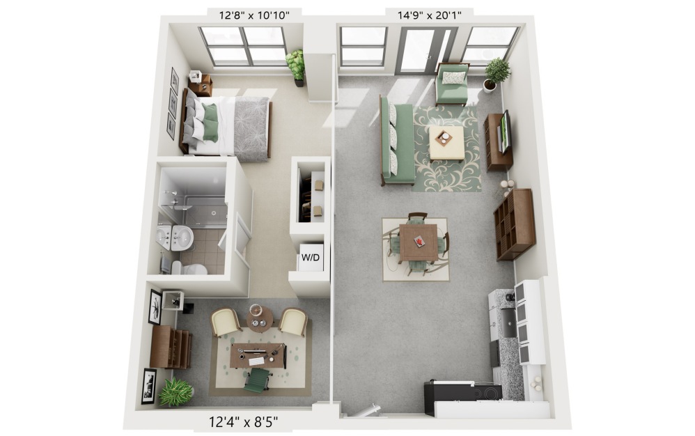One Bedroom Mezzo Modern - 1 bedroom floorplan layout with 1 bathroom and 835 - 862 square feet