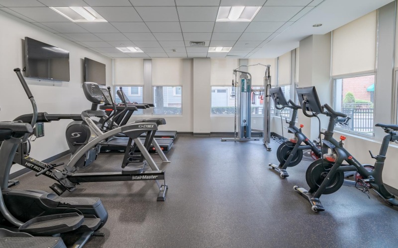 a gym with exercise equipment